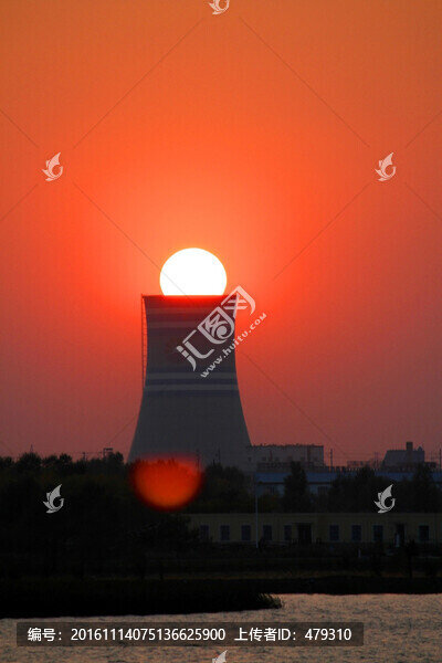 火力發(fā)電廠,熱電廠,煙囪,夕陽(yáng)