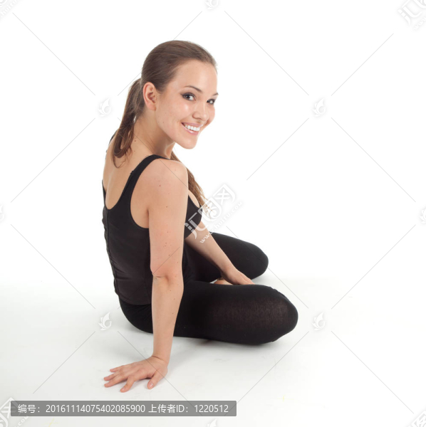 健美女子休息后伸展運(yùn)動(dòng)；系列