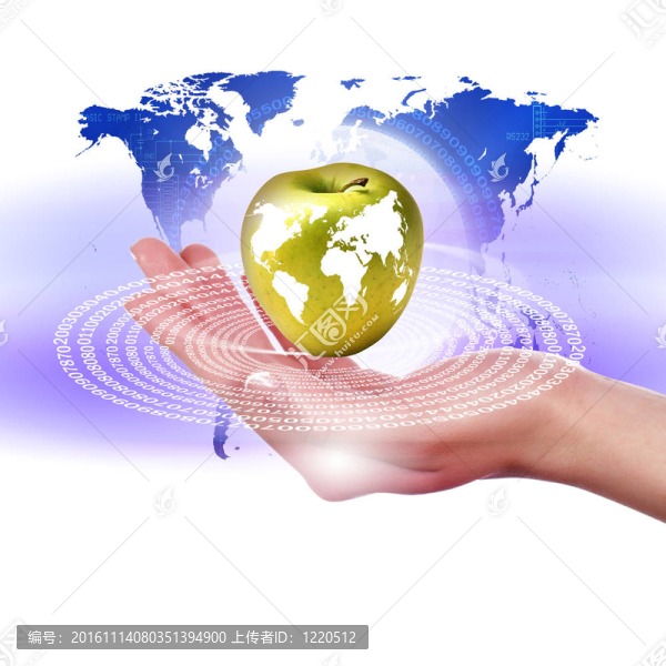 代表地球的手拿著蘋(píng)果