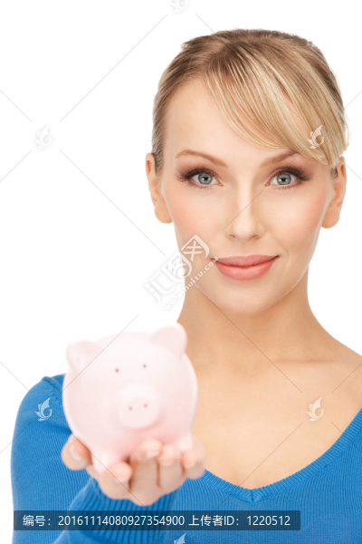 可愛的女人與小豬銀行
