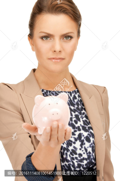 可愛的女人與小豬銀行