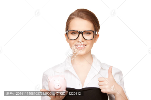 可愛的女人與小豬銀行