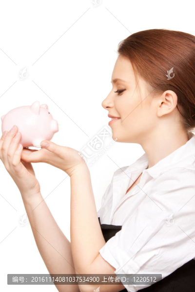 可愛的女人與小豬銀行