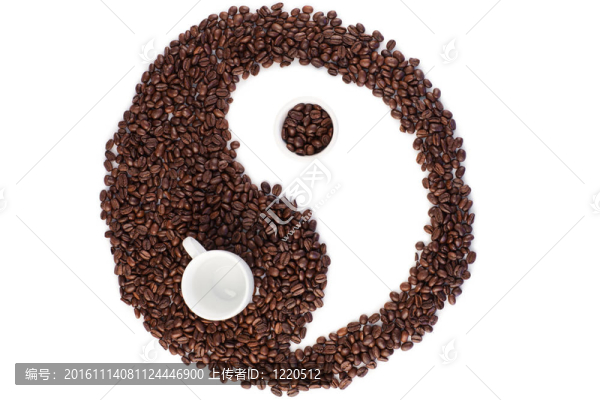咖啡豆制成的棕色和白色符號