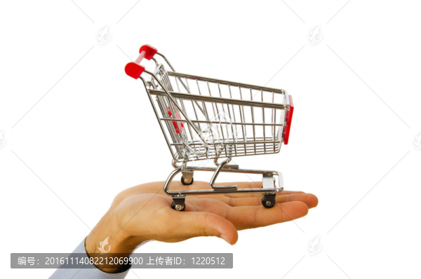 白色的手上拿著購(gòu)物車