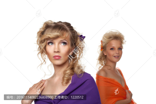 兩個(gè)漂亮的女人，頭發(fā)里有花