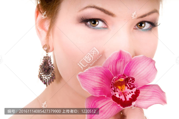 粉紅蘭花與美女