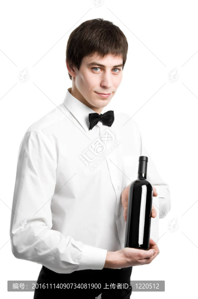 服務(wù)員斟酒，酒杯和酒瓶