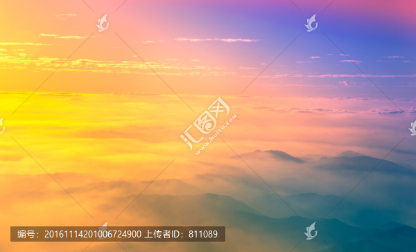 七彩云海,山頂落日,航拍武夷山