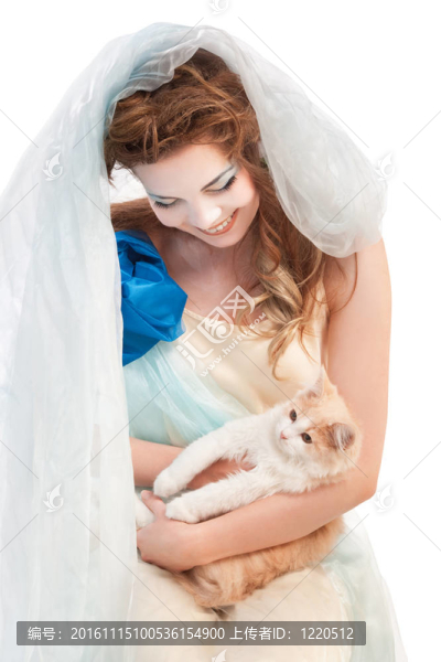 美麗的精靈女孩與小貓