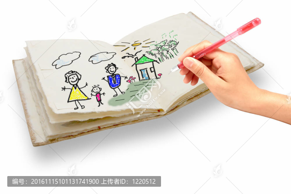 圖幸福的家庭；筆在手的特寫(xiě)