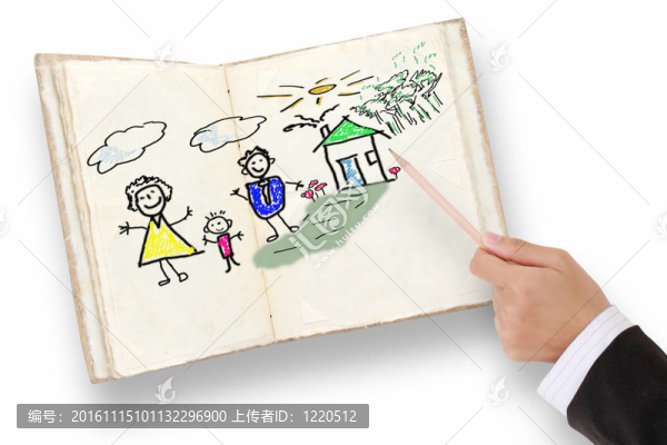 圖幸福的家庭；筆在手的特寫