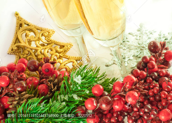 圣誕香檳和漿果樹的樹枝