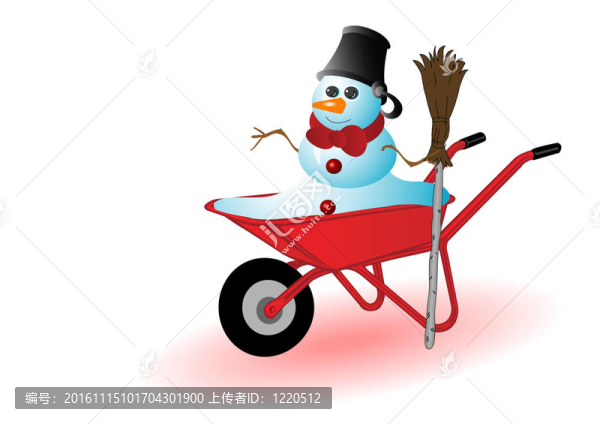 插畫在紅色手推車的雪人