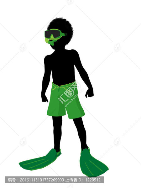 非洲裔美國男孩潛水剪影插圖