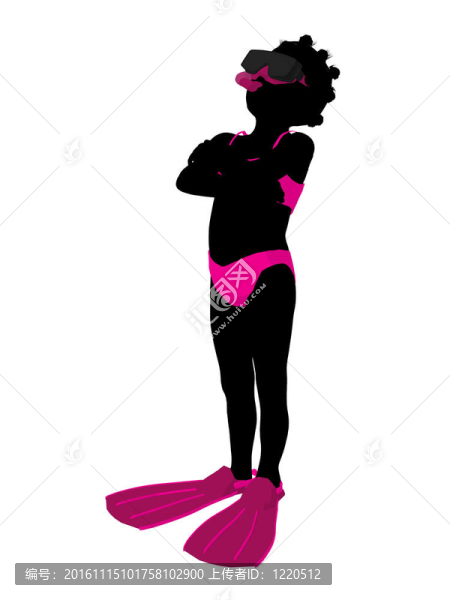非洲裔美國女孩浮潛剪影插圖