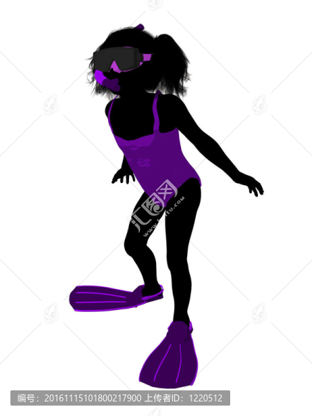 女孩浮潛剪影插圖