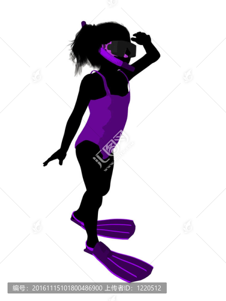 女孩浮潛剪影插圖