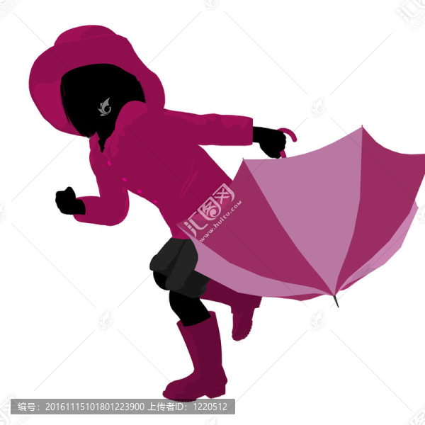 雨中女孩剪影插圖
