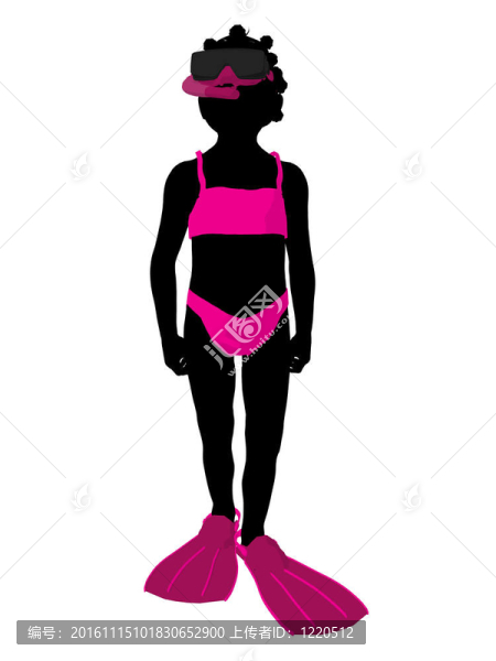 非洲裔美國女孩浮潛剪影插圖