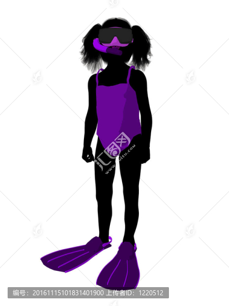 女孩浮潛剪影插圖