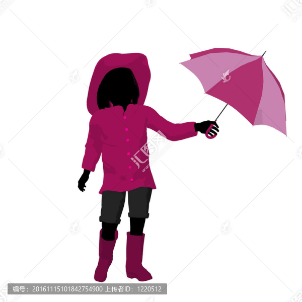 雨中女孩剪影插圖
