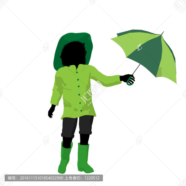 非洲裔雨女孩剪影插畫
