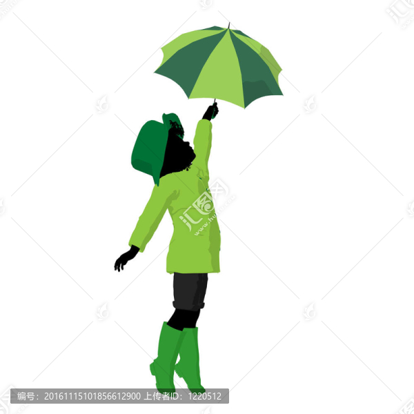 非洲裔雨女孩剪影插畫