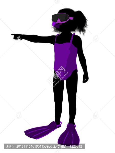 女孩浮潛剪影插圖
