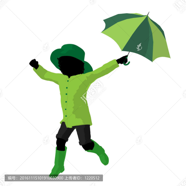 非洲裔雨女孩剪影插畫