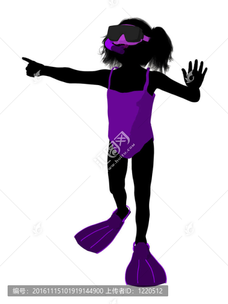 女孩浮潛剪影插圖