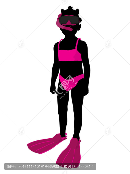 非洲裔美國女孩浮潛剪影插圖