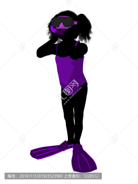 女孩浮潛剪影插圖