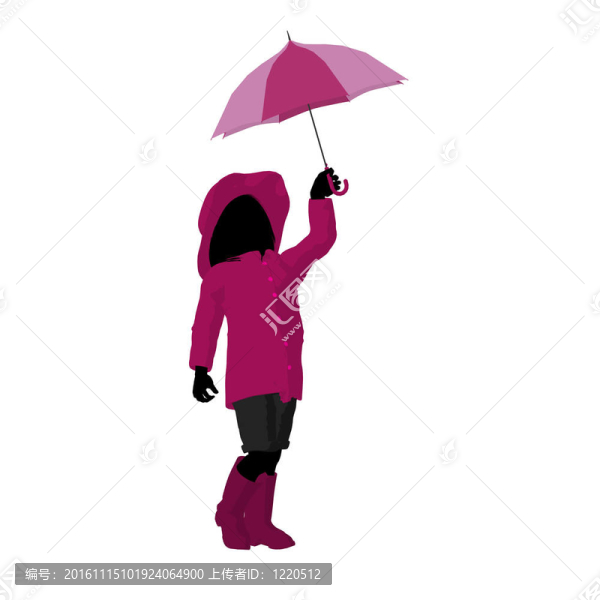 雨中女孩剪影插圖