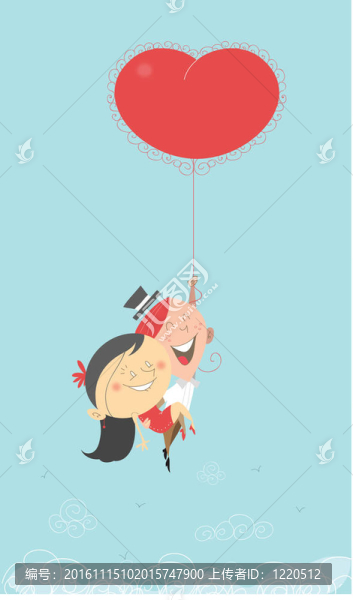 情人節(jié)情侶與飛翔的心ballong