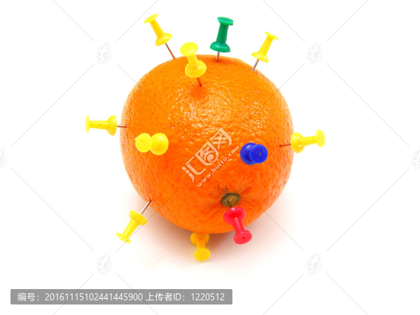 孤立的彩色辦公室引腳插在橙色