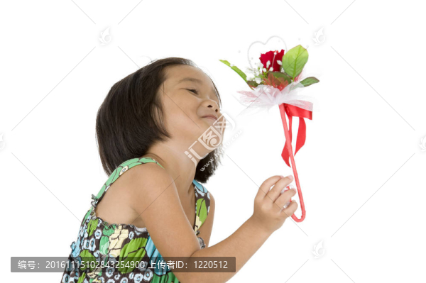 可愛的女孩與花的禮物