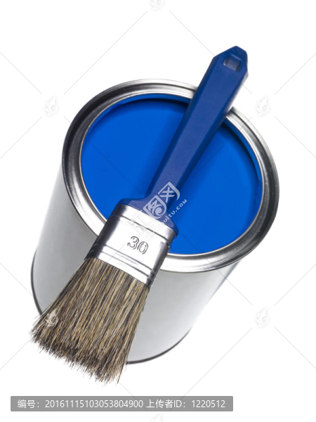 藍(lán)色油漆罐和刷子