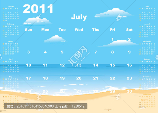 美國日歷2011與熱帶海灘