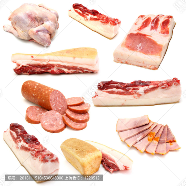白色背景下的肉類采集