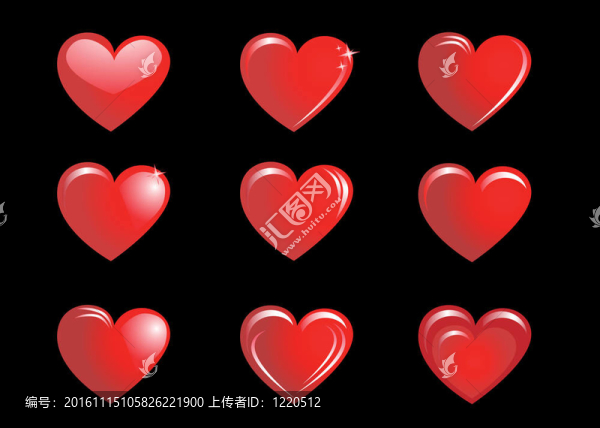 黑色背景上的紅心；收藏