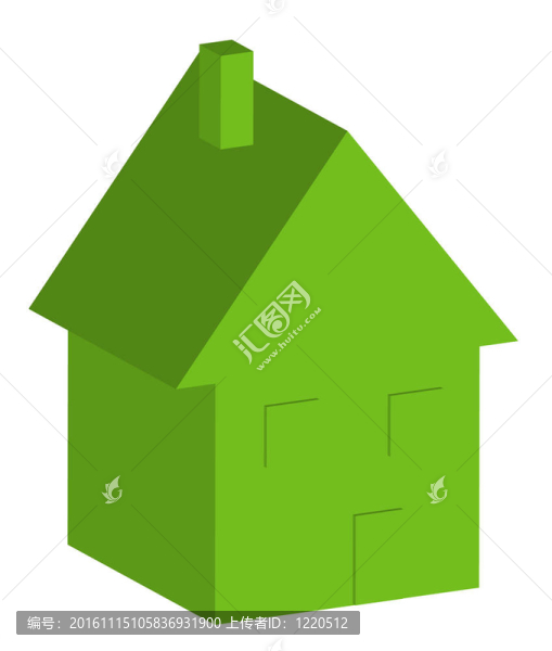 帶有窗戶和門的3D綠色房子