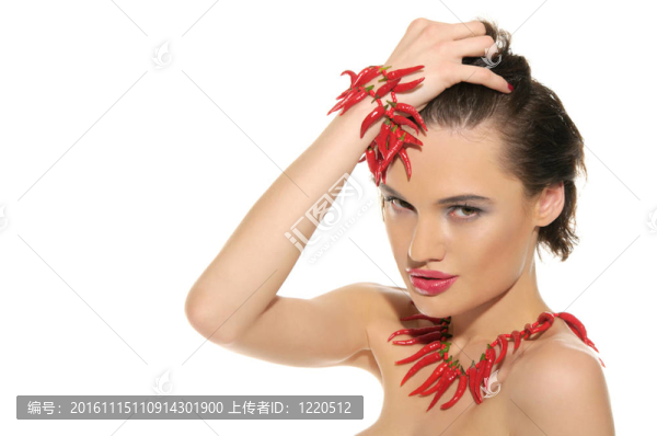 性感女人與紅辣椒首飾