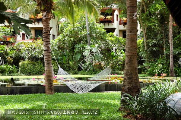 在豪華酒店的休閑區(qū)的吊床；Samui島；泰國