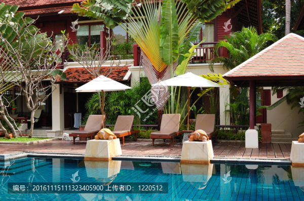 游泳池在現(xiàn)代的豪華別墅；蘇梅島；泰國