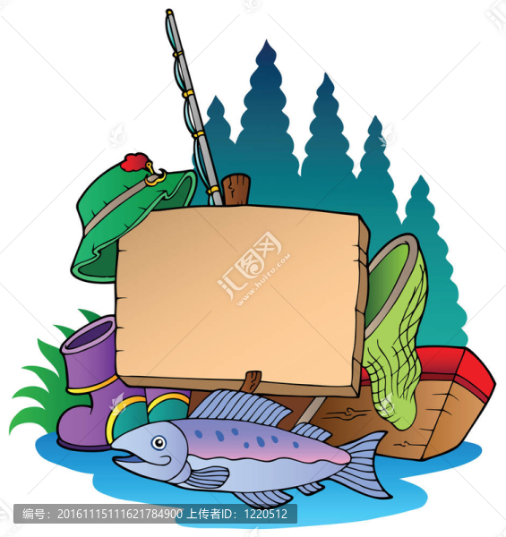 帶釣魚用具的木板
