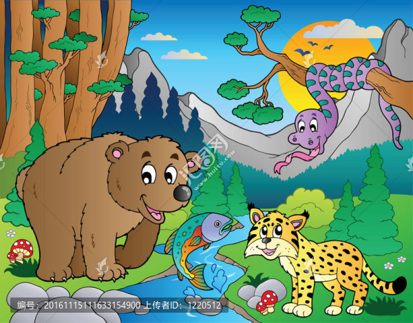 森林場景與各種動物9