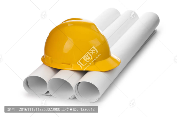 白色的圖紙和硬帽