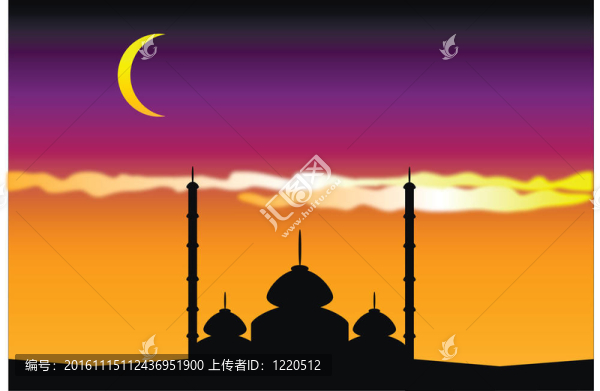 月亮之夜清真寺的剪影
