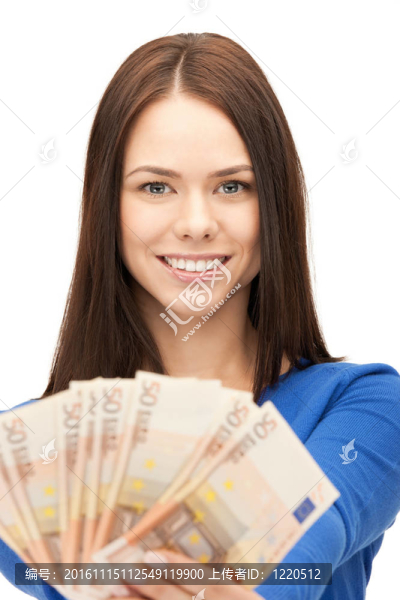 可愛的女人與歐元現(xiàn)金